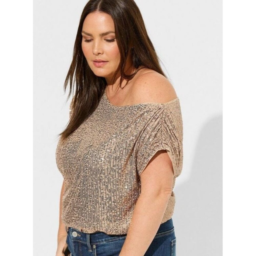 Torrid Glam Gold Sequin Off-Shoulder Top | Size 3x | NWT‎